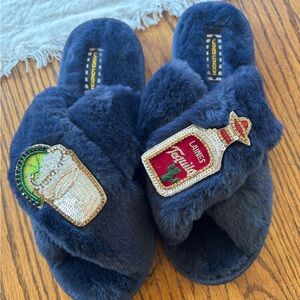 Luxurious Navy Blue Slippers with Embellishments